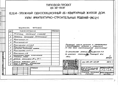 Состав альбома. Типовой проект 124-87-151.87Альбом 3 Узлы архитектурно-строительных решений 
