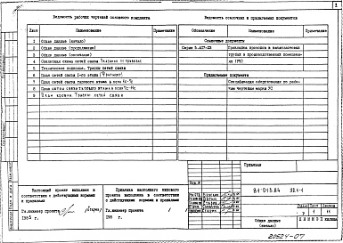 Состав альбома. Типовой проект 81-013.84Альбом 7 Устройства связи ниже и выше отм. 0.000. 81-013.84-УС.1-1