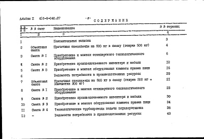 Состав альбома. Типовой проект 416-9-040.87Альбом 2 Сметы на технологическую часть