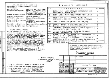 Состав альбома. Типовой проект 135-086/1.2Альбом 1 Общая часть. Общая характеристика проекта АС.0