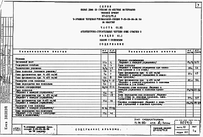 Состав альбома. Типовой проект 87-019/75.2Альбом 2 Части 01.85, 02, 03 Чертежи архитектурно-строительные, отопление и вентиляция, водоснабжение и канализация ниже отм. 0.000