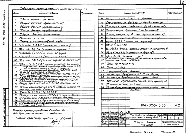 Состав альбома. Типовой проект 184-000-15.86Альбом 1  Архитектурно-строительные решения. Электрическое освещение    