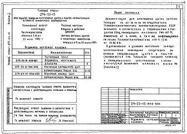 Состав альбома. Типовой проект 274-23-15Альбом 4 Задания заводу изготовителю щитов автоматизации