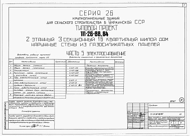 Состав альбома. Типовой проект 111-26-88.84Альбом 1 Части 0, 01, 02, 03, 1, 2, 3, 4, 5, 6 Общая часть. Архитектурно-строительные решения ниже отм. 0,000. Отопление и вентиляция ниже отм. 0,000. Внутренние водопровод и канализация ниже отм. 0,000. Архитектурно-строительные решения выше отм. 0,000. 