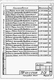 Состав альбома. Типовой проект 403-3-078.88Альбом 5 Сметы и ведомости потребности в материалах. Книга 1