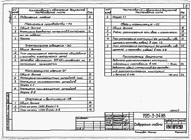 Состав альбома. Типовой проект 705-3-35.88Альбом 2 Технология производства. Электрическое освещение. Молниезащита здания. Вентиляция. Связь и сигнализация. (из ТП <a href="/catalog/159181/">705-3-34.88</a> )      