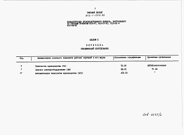 Состав альбома. Типовой проект 812-1-074.86Альбом 2 Спецификации оборудования
