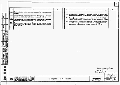 Состав альбома. Типовой проект 87-0109/2Альбом 2 Часть 1.86, 2,3,4,5,6 Архитектурно-строительные чертежи, отопление и вентиляция, водоснабжение и канализация, газоснабжение, электрооборудование, связь и сигнализация выше отм.0.000