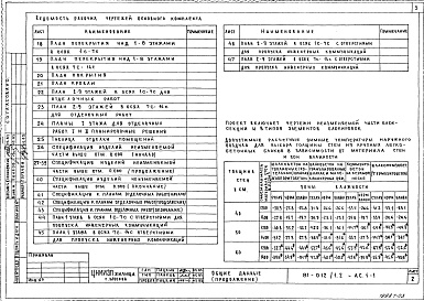 Состав альбома. Типовой проект 81-012/1.2Альбом 3 Архитектурно-строительные решения выше отм. 0.000. 81-012/1.2-АС.1-1