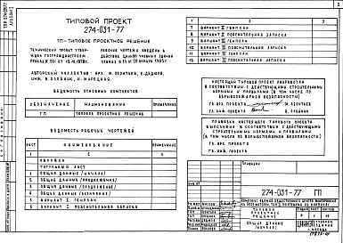 Состав альбома. Типовой проект 274-031-77Альбом 1 Типовое проектное решение.