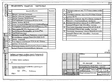 Состав альбома. Типовой проект 179-04в.13.87Альбом 4 АС Архитектурно-строительные решения выше отм. 0.000. ОВ Отопление и вентиляция. ВК Водопровод и канализация. ГСВ Газоснабжение