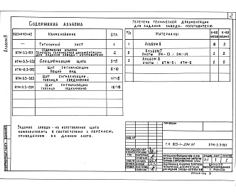 Состав альбома. Типовой проект 903-1-294.91Альбом 9 Щиты сигнализации. Задание заводу-изготовителю    