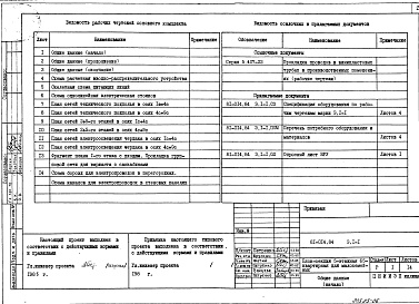 Состав альбома. Типовой проект 81-014.84Альбом 6 Электрооборудование ниже и выше отм. 0.000. 81-014.84-Э.1-1