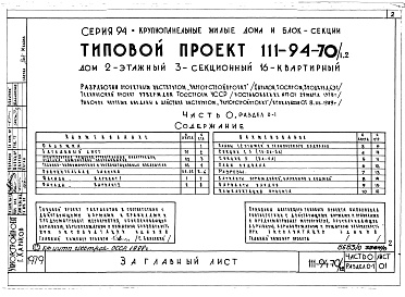 Состав альбома. Типовой проект 111-94-70/1.2Альбом 1 Часть 0 Общая часть Раздел 0-1 Общая характеристика проекта
