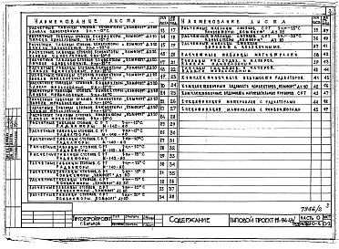 Состав альбома. Типовой проект 111-94-43/75.2Альбом 2 Часть 0 Общая часть Раздел 0-2 Расчетные таблицы для системы отопления