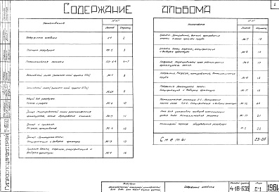 Состав альбома. Типовой проект 4-18-635Альбом 1 Пояснительная записка. Строительные чертежи. Монтажный чертеж оборудования. Сметы