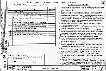 Состав альбома. Типовой проект 87-021/75.2Альбом 2 Части 1.85, 2,3,4,5,6 Архитектурно-строительные чертежи, отопление и вентиляция, водоснабжение и канализация, газоснабжение, электрооборудование, устройства связи выше отм.0.000