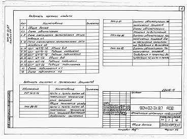 Состав альбома. Типовой проект 904-02-31.87Альбом 8 Кондиционер прямоточный с двумя секциями воздухонагревателя первого подогрева и четырьмя доводчиками. Электрическая система регулирования. 