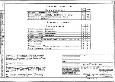 Состав альбома. Типовой проект 85-017/1.2Альбом 7  Устройства связи ниже и выше отметки 0.000 УС.1-1 