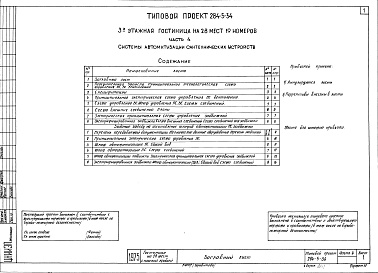 Состав альбома. Типовой проект 284-5-34Часть 4 Системы автоматизации сантехнических устройств