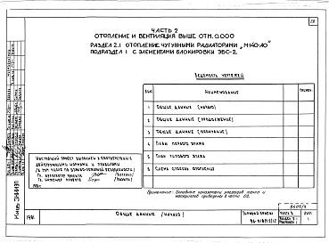 Состав альбома. Типовой проект 96-018/75/1.2Альбом 3 Архитектурно-строительные чертежи выше отм.0.000. Часть 2 Отопление и вентиляция выше отм.0.000 Раздел 2-1 Отопление чугунными радиаторами М-140-АО Раздел 2-3 Отопление конвекторами &quot;Комфорт&quot;. Часть 3 Водоснабжение и канализация выше от