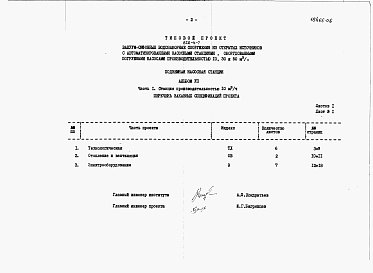 Состав альбома. Типовой проект 820-4-7Альбом 7 Заказные спецификации.     Часть 1. Станция производительностью до 10 м3/ч.     Часть 2. Станция производительности 30 и 50 м3/ч.     
