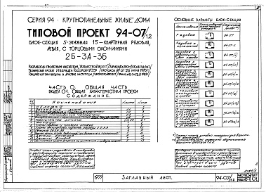 Состав альбома. Типовой проект 94-07/1.2Альбом 1 Часть 0 Общая часть Раздел 0-1 Общая характеристика проекта