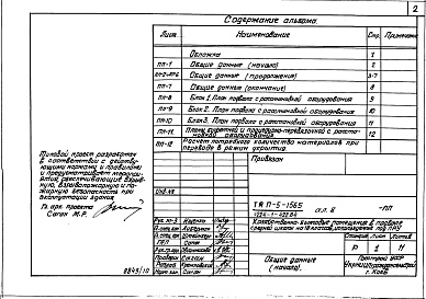 Состав альбома. Типовой проект 224-1-422.84Альбом 8 Проектная документация на перевод помещений подвала для использования под ПРУ     