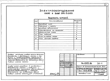 Состав альбома. Типовой проект 94-0122.84Альбом 3 Архитектурно-строительные решения выше отм.000. Отопление и вентиляция ниже и выше отм.0.000. Внутренние водопровод, канализация и газопровод ниже и выше отм.0.000. Электрооборудование ниже и выше отм.0.000. Устройства связи и сигнализации ниже и