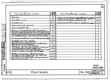 Состав альбома. Типовой проект 94-047/1.2Альбом 3 Часть 01 Архитектурно-строительные чертежи ниже отм.0.000  Раздел 01-1 Здание с подпольем