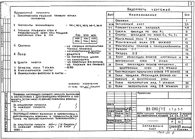 Состав альбома. Типовой проект 81-010/1.2Альбом 4 Архитектурно-строительные чертежи выше отм. 0.000. Часть 1, раздел 1-1 
