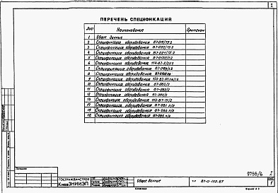 Состав альбома. Типовой проект 87-0-152.87Альбом 5 Спецификации оборудования