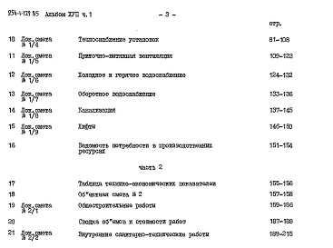 Состав альбома. Типовой проект 254-1-129.85Альбом 15 Ведомости потребности в материалах