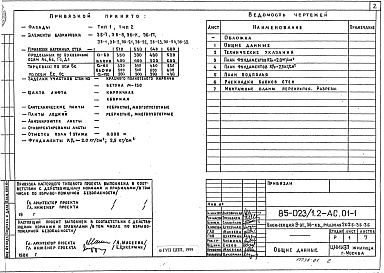 Состав альбома. Типовой проект 85-023/1.2Альбом 1 Архитектурно-строительные решения ниже отемтки 0.000. Ленточные фундаменты АС.01-1. Свайные фундаменты АС.01-2