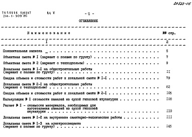 Состав альбома. Типовой проект 214-1-309.85Альбом 5 Сметы 