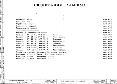 Состав альбома. Шифр Сборные железобетонныеАльбом 2 Колонны фасадные (hэт.=3,3 м). Рабочие чертежи. Редакция 2. Шифр 65/12962