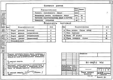 Состав альбома. Типовой проект 81-010/1.2Альбом 8 Устройства связи. Часть 6 