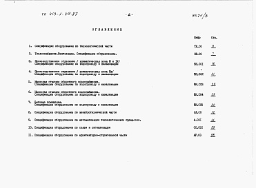 Состав альбома. Типовой проект 413-1-49.87Альбом 5 Спецификации оборудования.     