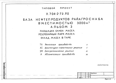Состав альбома. Типовой проект У.704-2-72.95Альбом 3 Площадка слива масел ТХ, АС, ЭМ, А