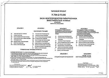 Состав альбома. Типовой проект У.704-2-73.95Альбом 1 ПЗ, ГП, КЖ, ТК, ВК, СС, ЭС