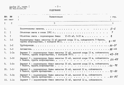 Состав альбома. Типовой проект 901-5-53с.93Альбом 4 Сметы.    Часть 1. Башня ВБР-15У-12с.    Часть 2. Башня ВБР-25У-12с.    Часть 3. Башня ВБР-25У-15с.    Часть 4. Башня ВБР-50У-18-1с.    Часть 5. Башня ВБР-50У-18-2с.     
