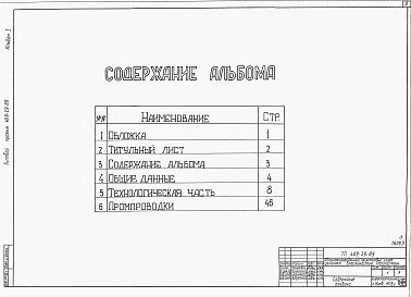 Состав альбома. Типовой проект 409-29-65Альбом 1 Общие данные. Технологическая часть. Промпроводки