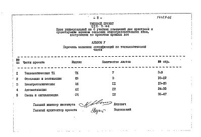 Состав альбома. Типовой проект 222-9-84Альбом 5  Заказные спецификации   