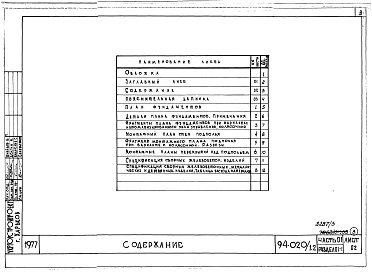 Состав альбома. Типовой проект 94-020/1.2Альбом 3 Часть 01 Архитектурно-строительные чертежи ниже отм.0.000  Раздел 01-1 Здание с подпольем