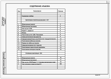 Состав альбома. Типовой проект 407-3-660.03Альбом 3 Архитектурно-строительные решения.Отопление и вентиляция. Вариант РТП с выделенной абонентской частью    