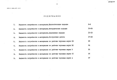Состав альбома. типовой проект 218-1-384.87Альбом 4 Ведомости потребности в материалах