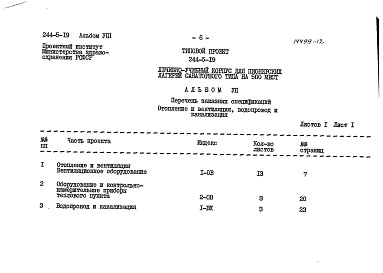 Состав альбома. Типовой проект 244-5-19Альбом 8 Заказные спецификации