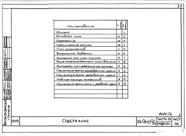 Состав альбома. Типовой проект 111-94-69/1.2Альбом 3 Часть 01 Архитектурно-строительные чертежи ниже отм.0.000  Раздел 01-1 Здание с подпольем