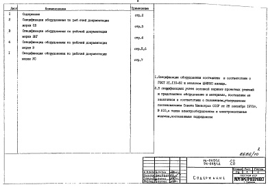 Состав альбома. Типовой проект 94-065/1.2Альбом 11 Спецификация оборудования