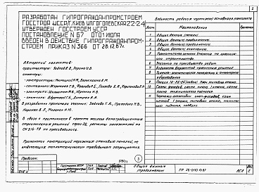 Состав альбома. Типовой проект 26-0110.13.87Альбом 1 Части 0, 01, 02, 03, 1, 2, 3, 4, 5, 6 Общие архитектурно-строительные решения. Архитектурно-строительные решения ниже отм. 0,000. Отопление и вентиляция ниже отм. 0,000. Внутренние водопровод и канализация ниже отм. 0,000. Архитектурно-строительн